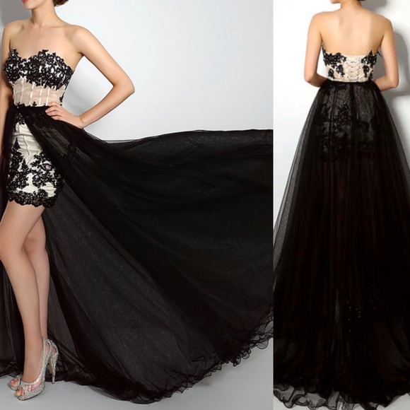 Black Lace Prom Formal Party Dress Size 6 - Picture 2 of 7